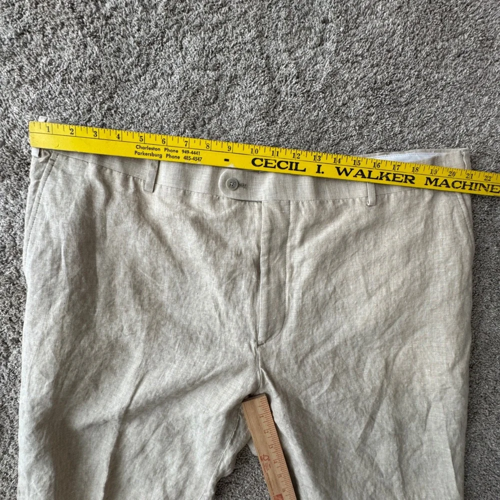 Joseph Abboud JOE Mens Tan 100% Linen Flat Front Dress Pants Trousers Size 46W